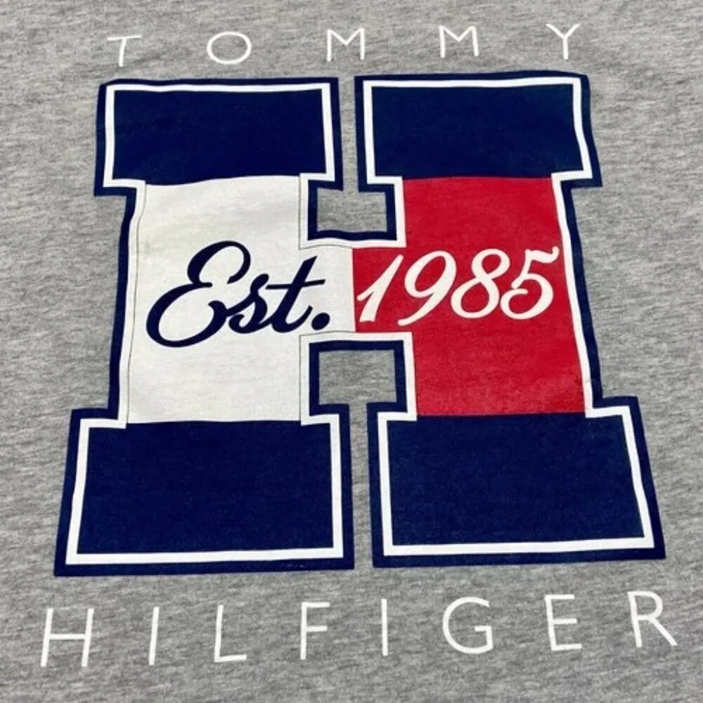 Tommy Hilfiger T-Shirt Men's Large Gray TH Graphic Logo Short Sleeve‎ Tee GUC